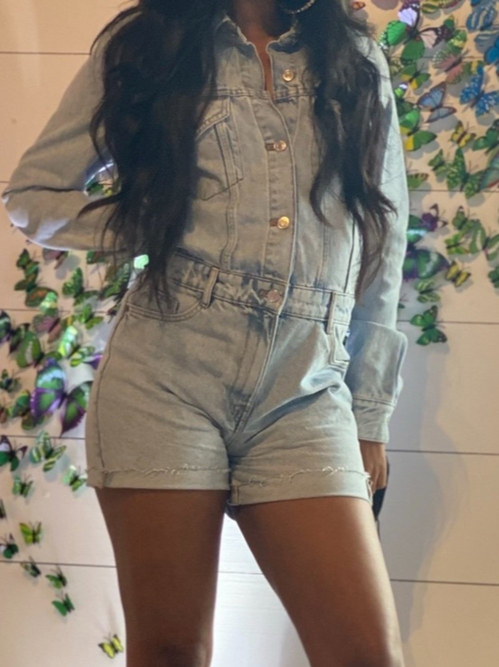 Zara Light Wash Denim Romper - Light Blue